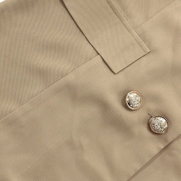 Khaki Elegant Women's Casual Cinched Waist Sleeve Detail Long Sleeve Blazer - Picture 3 of 6